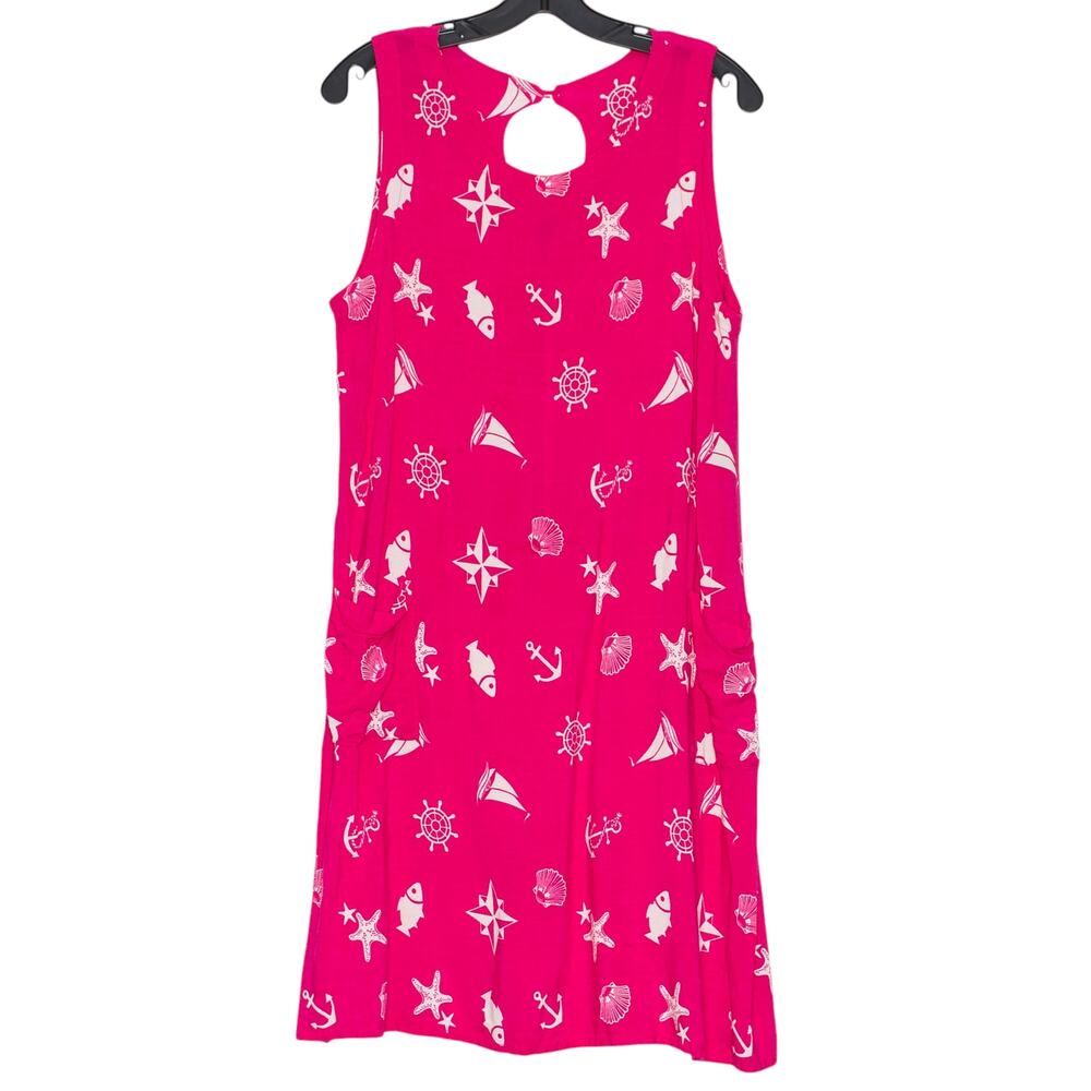Island Beach Dress Nautical Beachy Preppy Coastal Grandma Summer Shift Pink XL